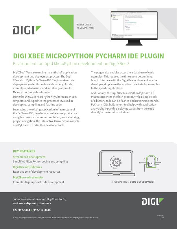 Digi XBee MicroPython PyCharm IDE 插件数据表封面页