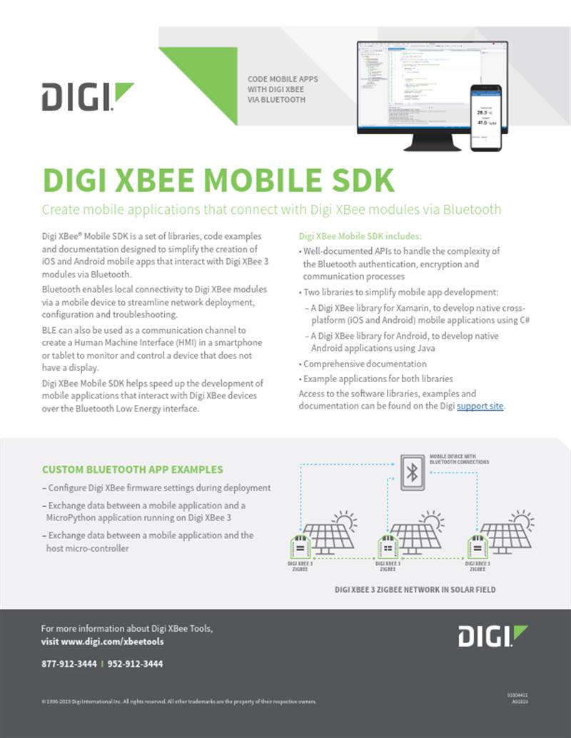Digi XBee 移动 SDK 数据表