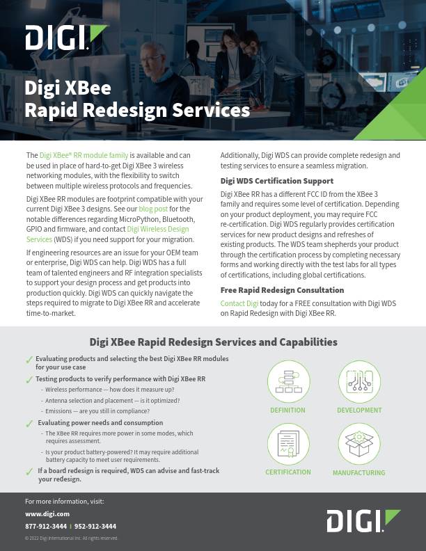 Digi XBee Rapid Redesign Services Flyer cover page