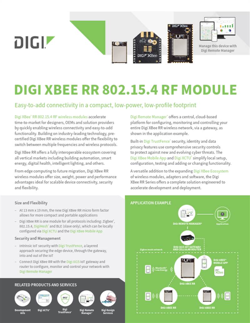 Digi XBee Fiche technique du module RF RR 802.15.4