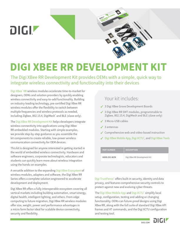 Digi XBee Fiche technique du kit de développement RR