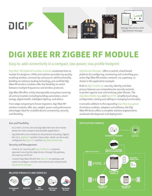 Digi XBee Page de couverture de la fiche technique RR Zigbee 3.0