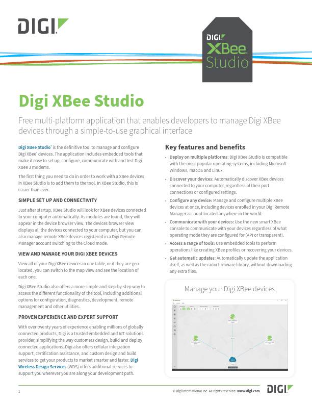 Digi XBee Deckblatt des Studio-Datenblatts