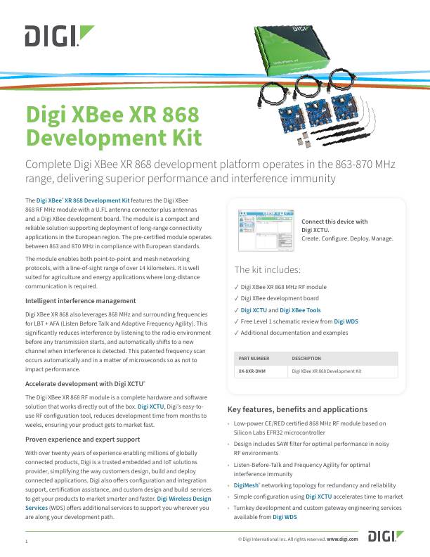 Digi XBee XR 868 Development Kit cover page