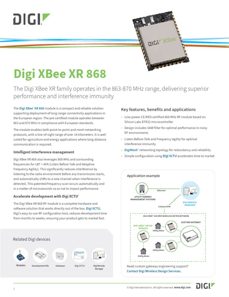 Digi XBee XR 868 数据表