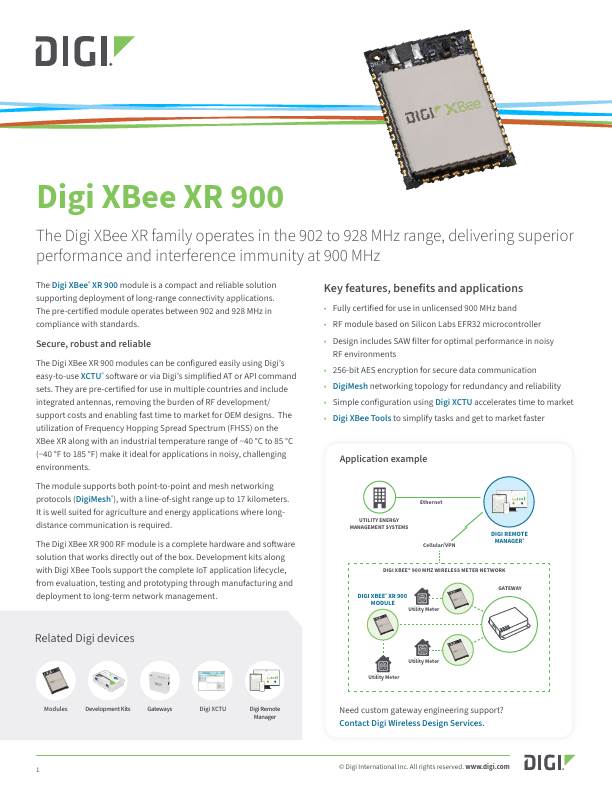 Digi XBee XR 900 Datasheet cover page