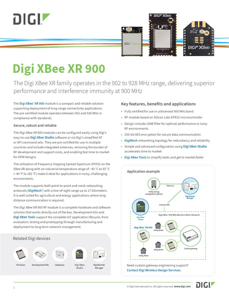 Digi XBee XR 900 数据表