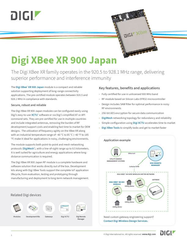 Digi XBee XR 900 Japan Datasheet cover page