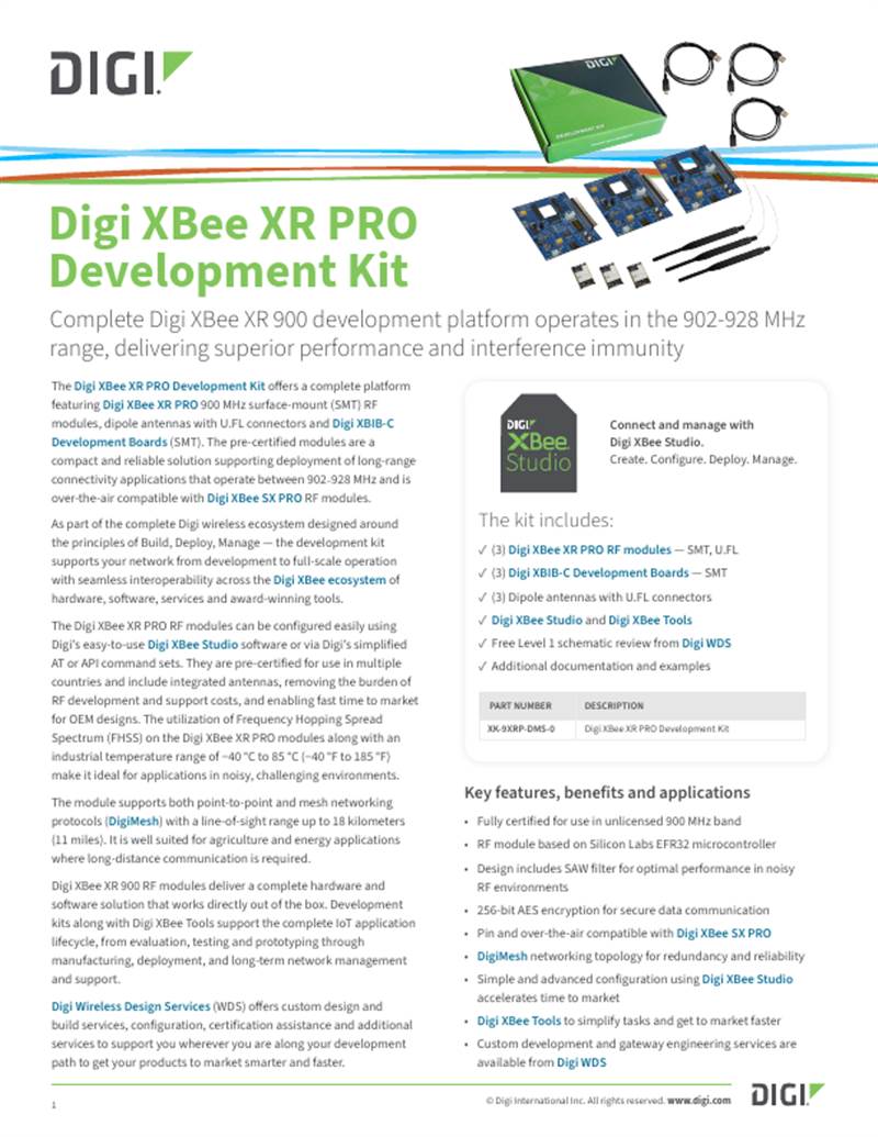 Digi XBee XR PRO Development Kit Datasheet
