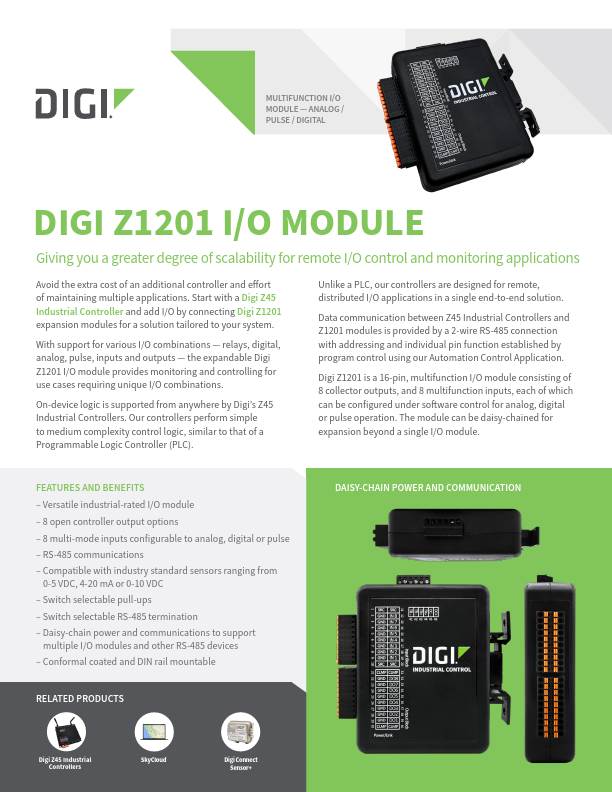 Portada de la hoja de datos del módulo de E/S Digi Z1201