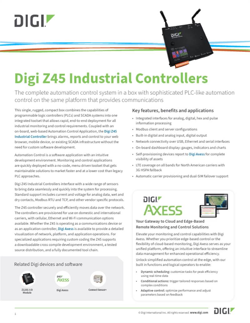 Digi Z45 Industrial Controllers Datasheet