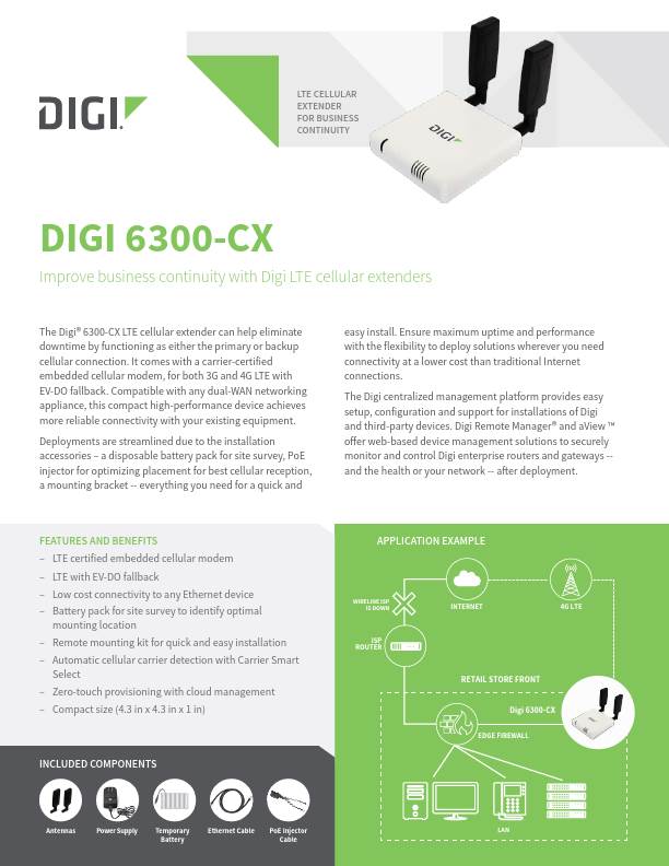 Portada de la hoja de datos de Digi 6300-CX