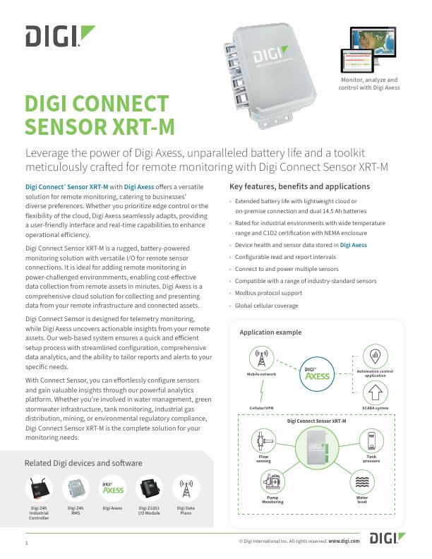 Digi Connect Sensor XRT-M Datasheet cover page