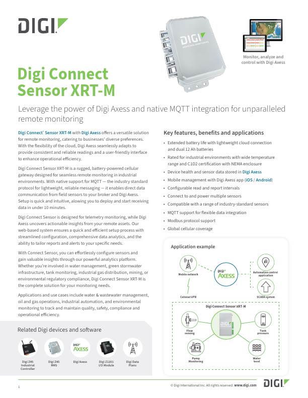 Digi Connect Sensor XRT-M Datenblatt Deckblatt