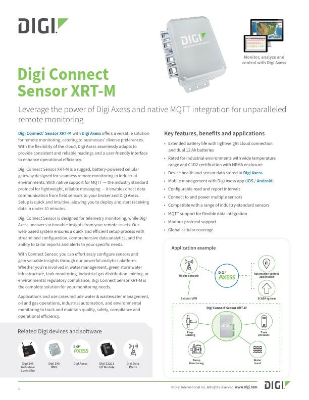 Digi Connect Sensor XRT-M Datasheet cover page