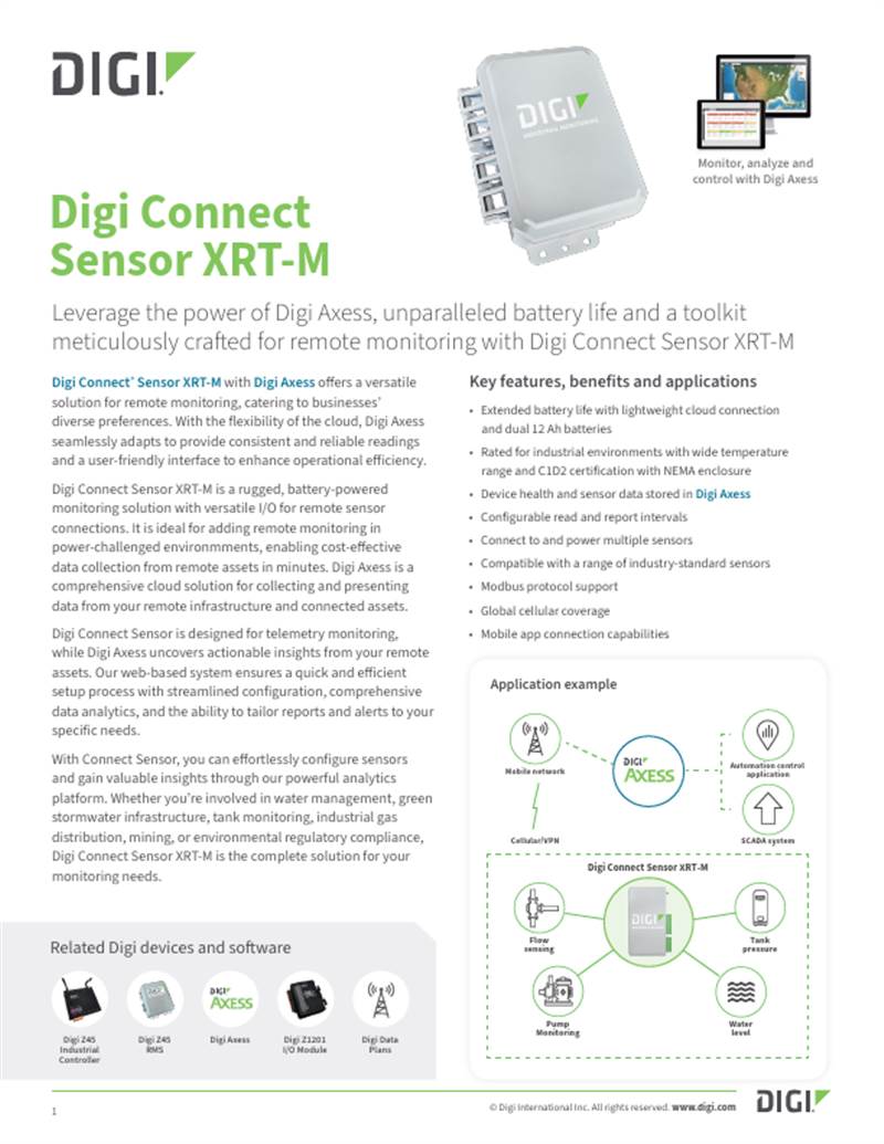 Digi Connect 传感器 XRT-M 数据表