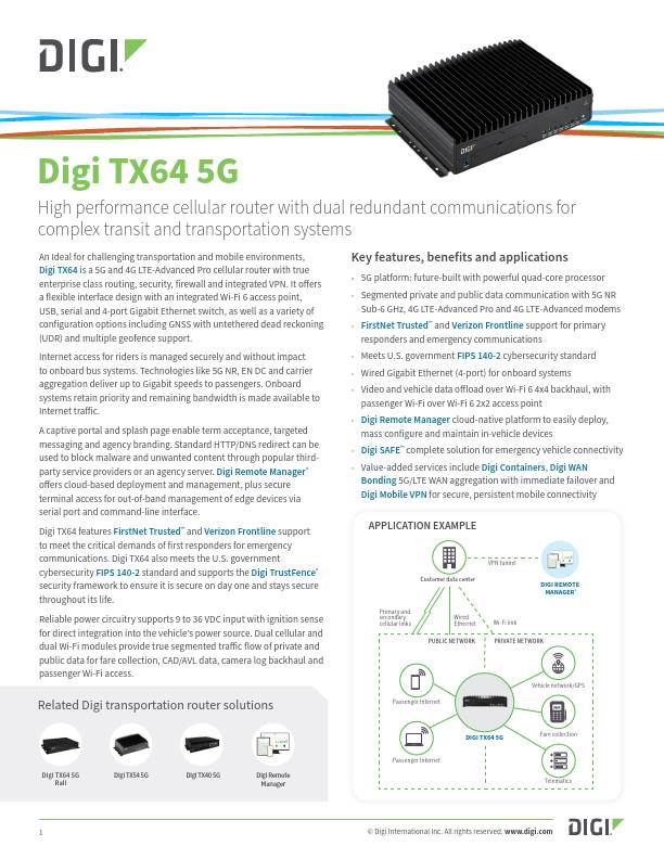 Digi TX64 5G Datasheet cover page