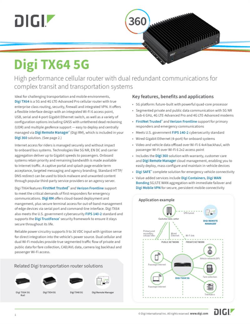 Fiche technique Digi TX64 5G