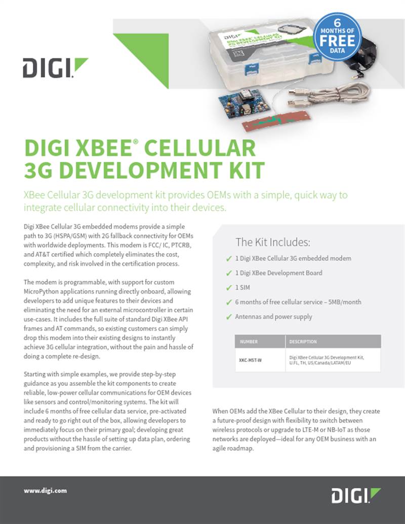 Digi XBee 蜂窝 3G 开发套件数据表