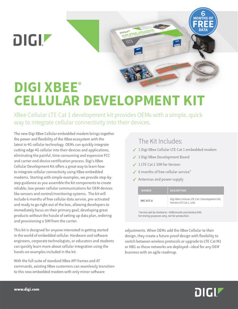 Digi XBee Hoja de datos del kit de desarrollo celular