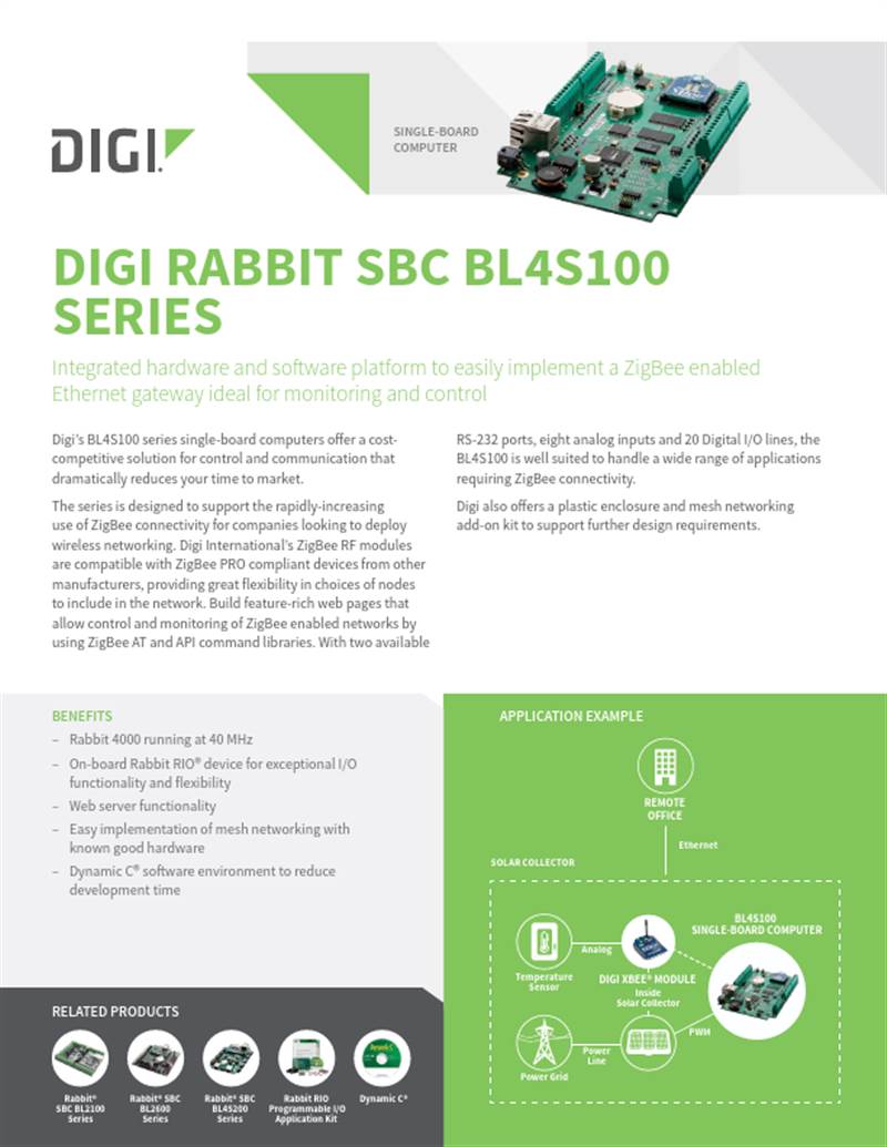 Hoja de datos del Rabbit SBC Serie BL4S100