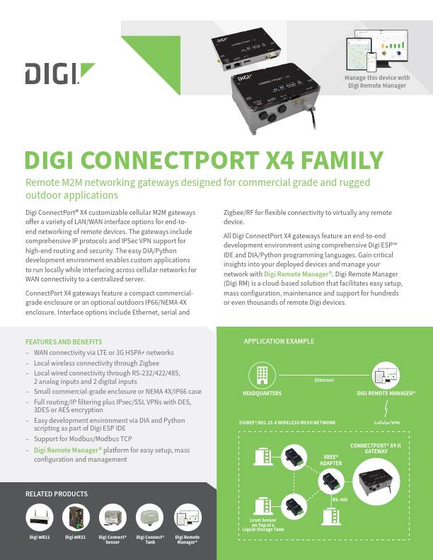 Portada de la hoja de datos de la familia Digi ConnectPort X4