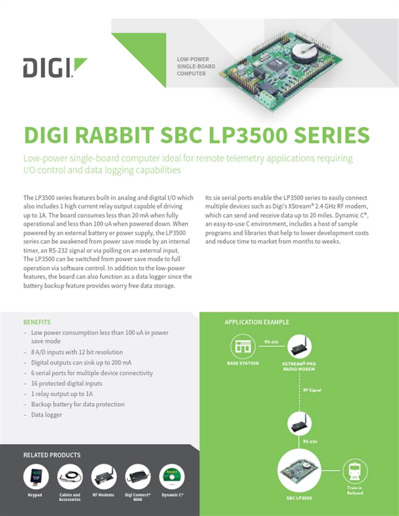 Hoja de datos del Rabbit SBC Serie LP3500