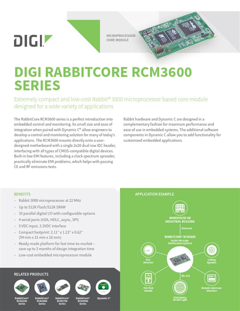 Fiche technique RabbitCore RCM3600 Series