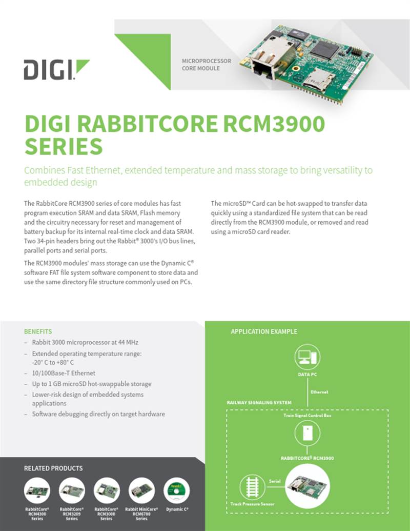 Ficha técnica de la serie RabbitCore RCM3900