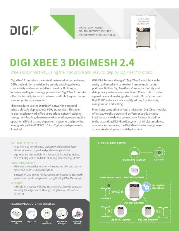 Digi XBee 3 DigiMesh 2.4 数据表 