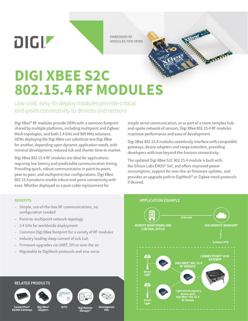 Digi XBee Hoja de datos de los módulos RF S2C 802.15.4