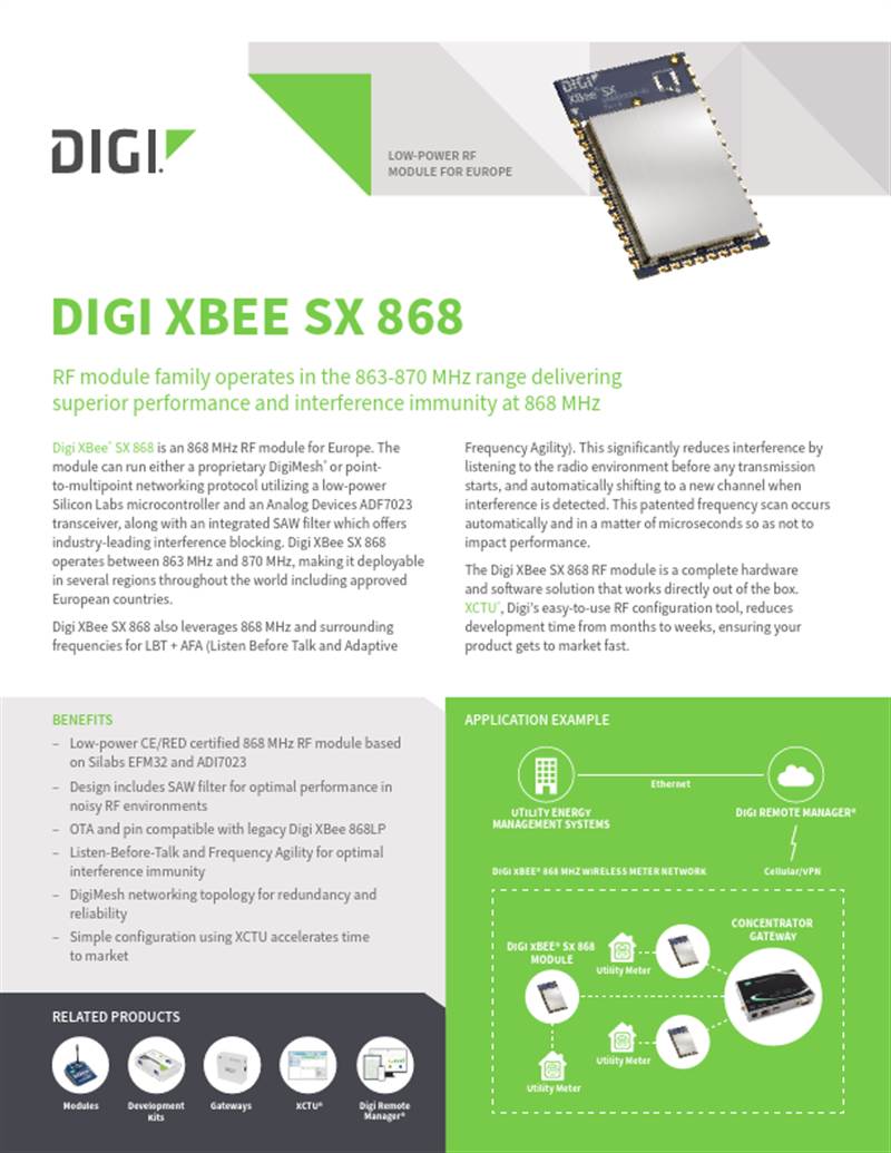 Digi XBee SX 868 数据表