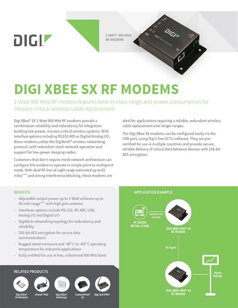 Fiche technique des modems RFDigi XBee SX