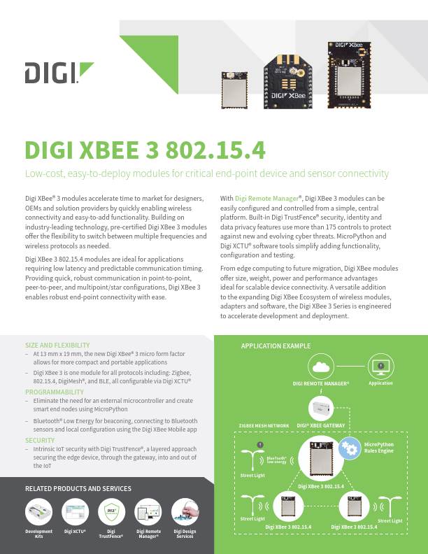 Digi XBee 3 Page de couverture de la fiche technique 802.15.4