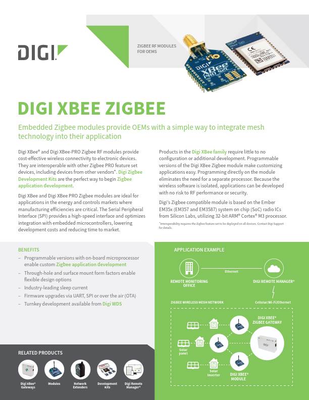 Digi XBee Zigbee 数据表封面页