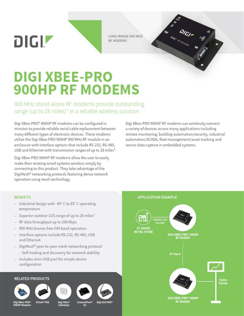 Digi XBee产品数据表 -PRO 900HP 射频调制解调器