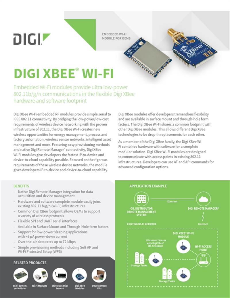 Hoja de datos del producto XBee Wi-Fi