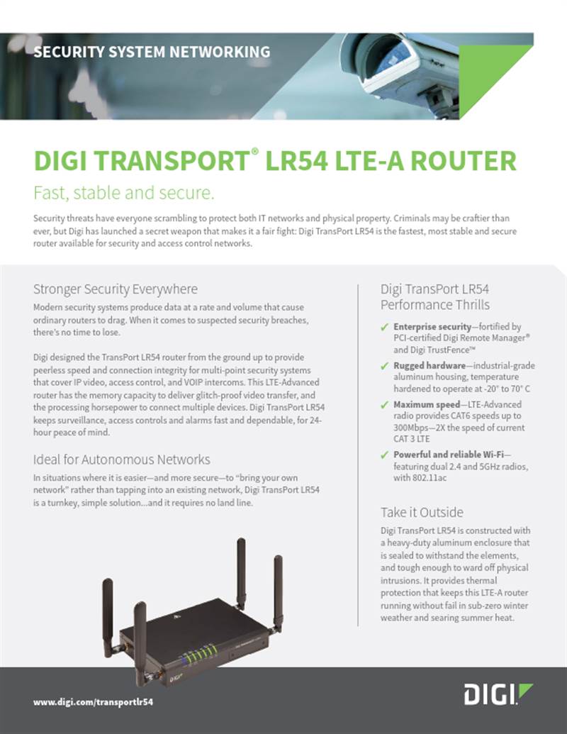 Digi TransPort LR54 pour la mise en réseau des systèmes de sécurité