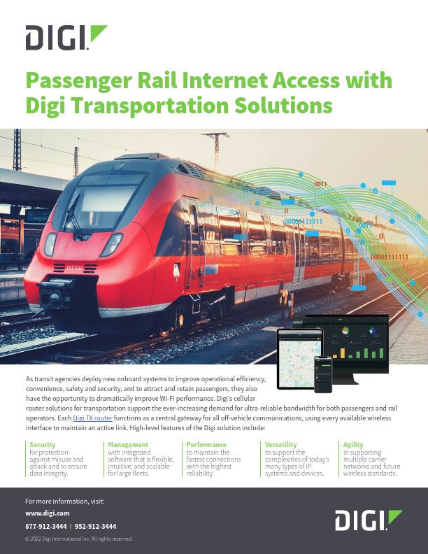 Página de portada del acceso a Internet para trenes de pasajeros con Digi Transportation Solutions