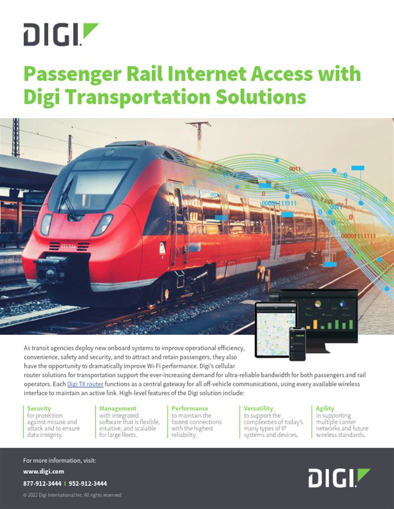 通过 Digi Transportation Solutions 接入客运铁路互联网