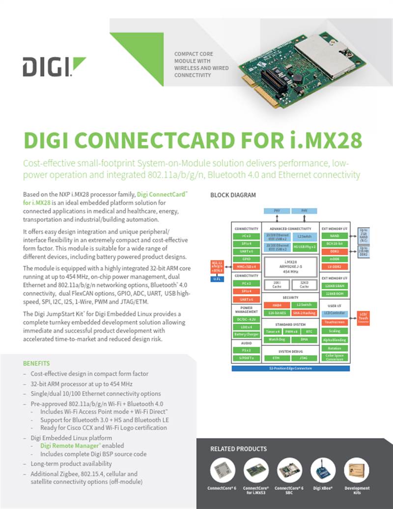 Ficha técnica de Digi ConnectCard para i.MX28