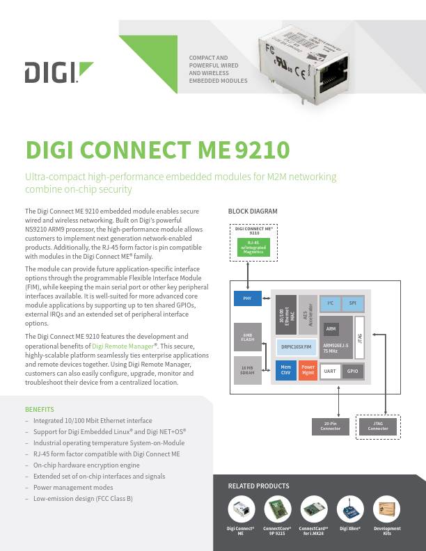 Page de couverture de la fiche technique Digi Connect ME 9210