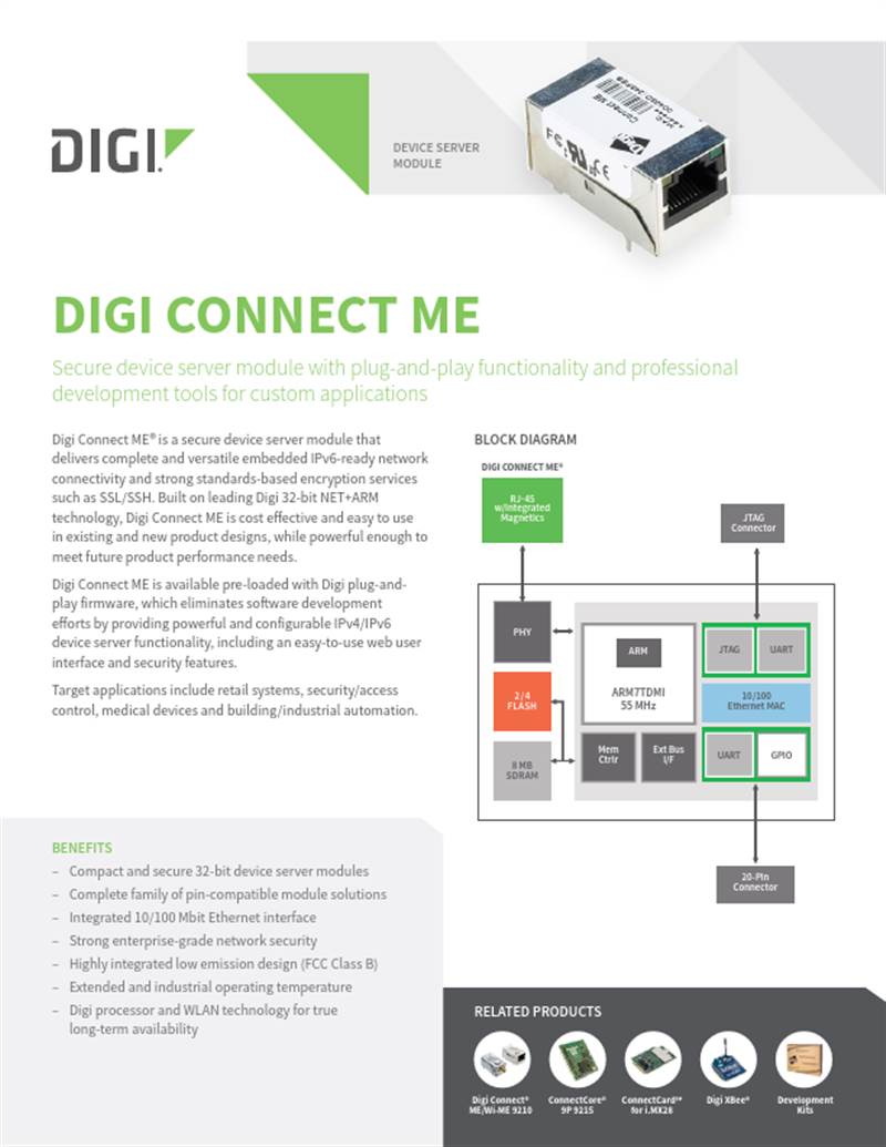 Hoja de datos de Digi Connect ME
