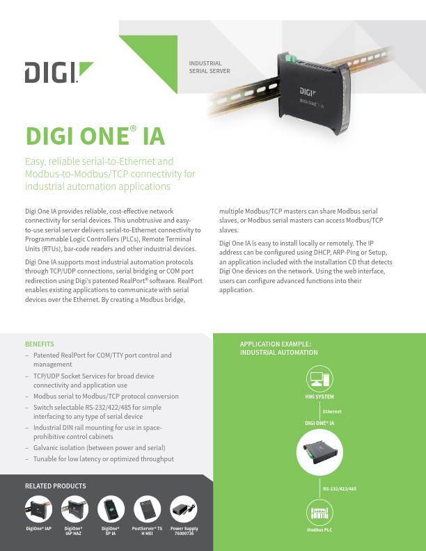 Portada de la hoja de datos de Digi One IA