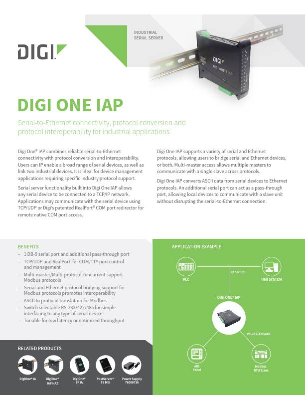 Page de couverture de la fiche technique Digi One IAP