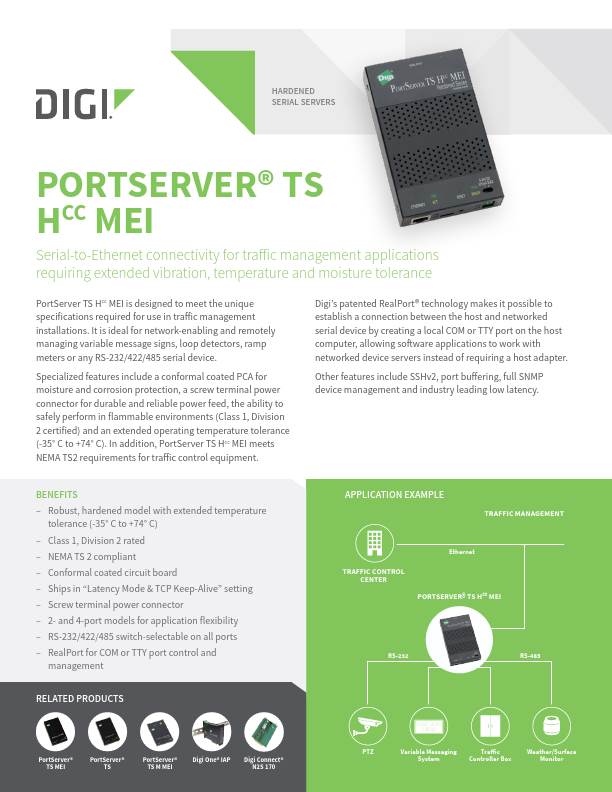 Page de couverture de la fiche technique du PortServer TS Hcc MEI