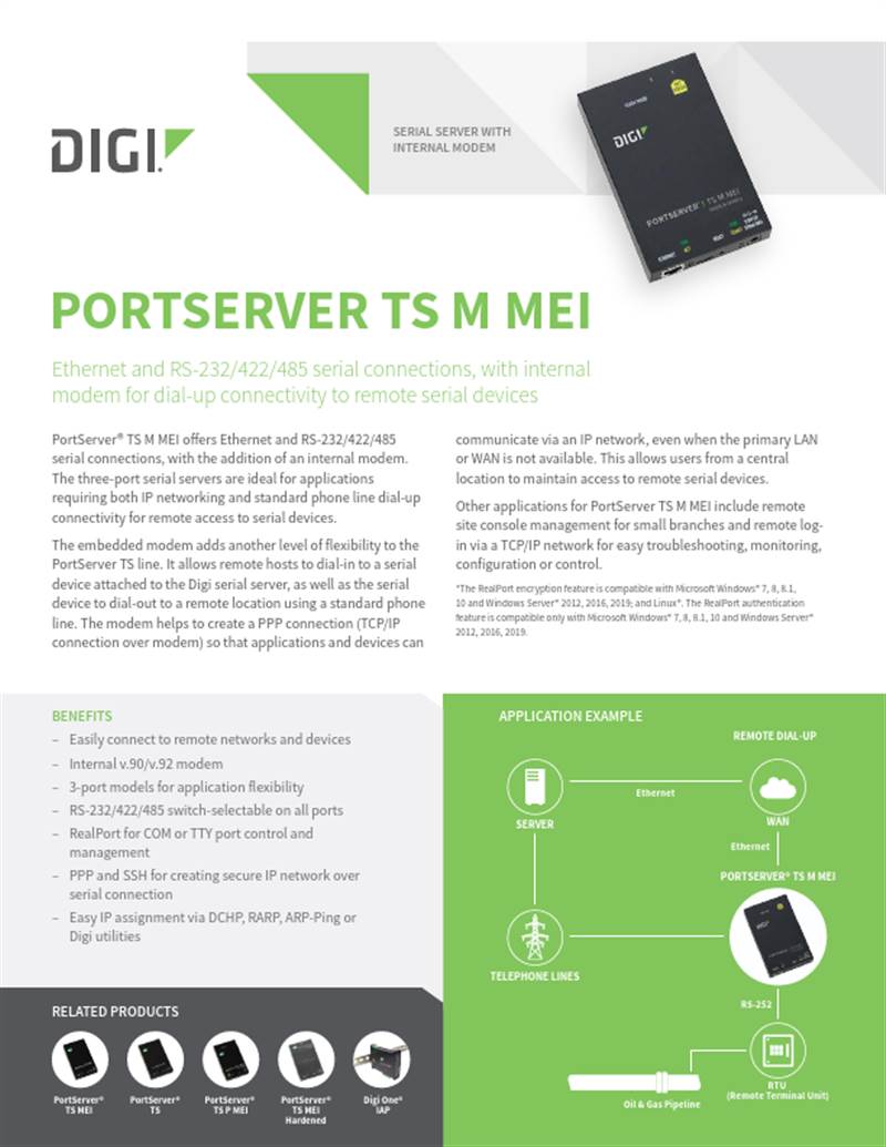 Hoja de datos de Digi PortServer TS M MEI