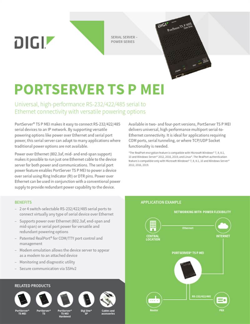 Hoja de datos de Digi PortServer TS P MEI