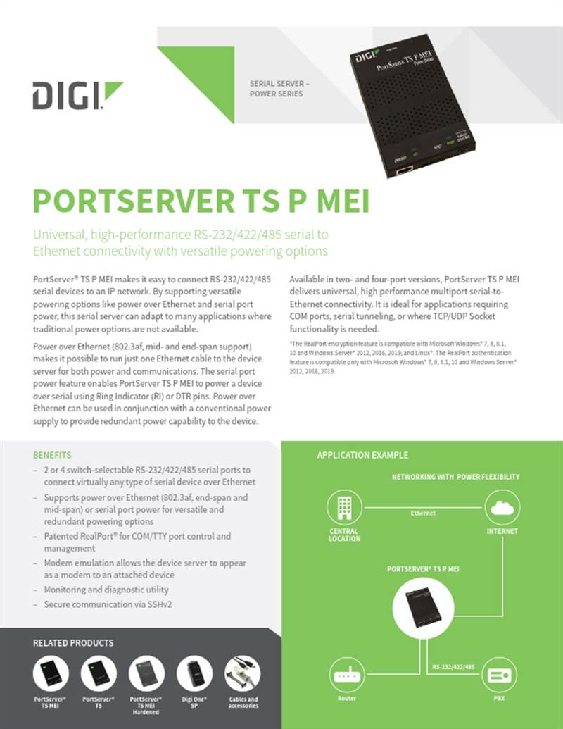 Fiche technique Digi PortServer TS P MEI