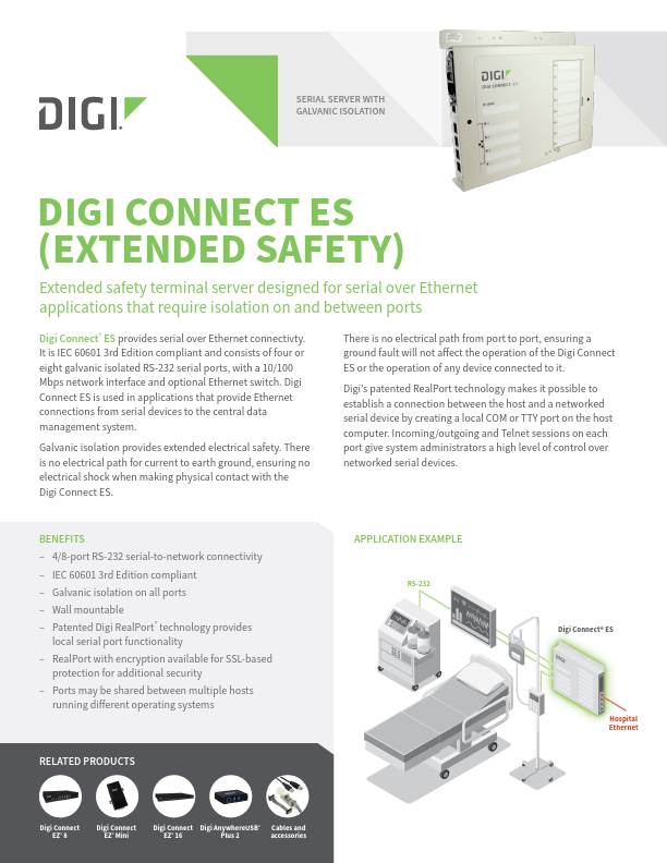 Digi Connect ES (Erweiterte Sicherheit) Datenblatt Deckblatt